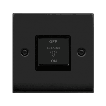 VPMB520BK Decorative 3 Pole Ingot Fan Isolator Switch with Black Insert in Matt Black
