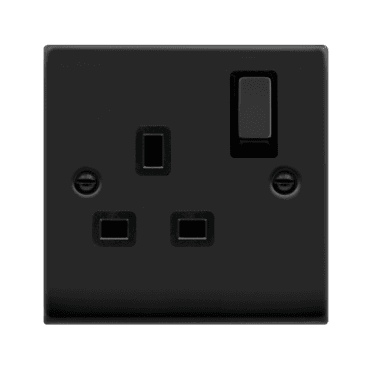 VPMB535BK Decorative Single Ingot Switched Socket with Black Insert in Matt Black