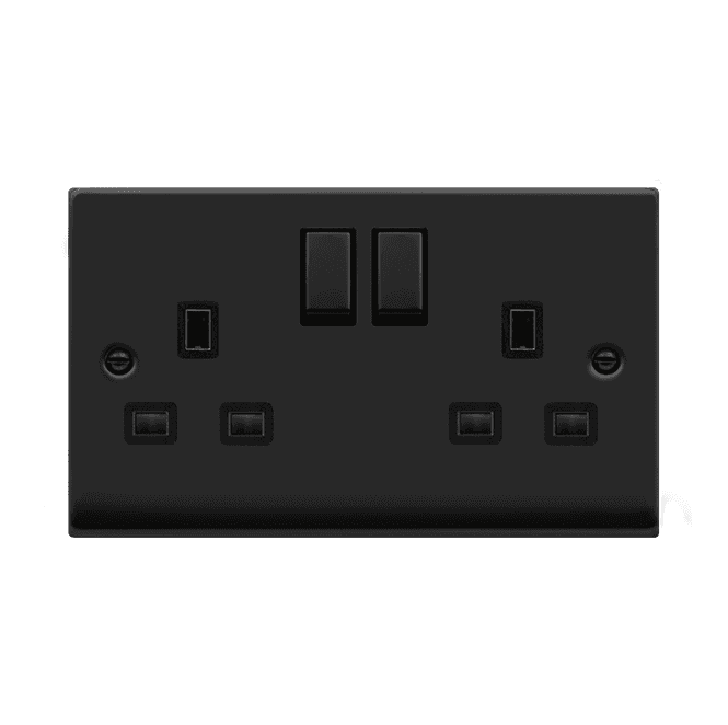 Click Switches and Sockets VPMB536BK Decorative Double Ingot Switched Socket with Black Insert in Matt Black