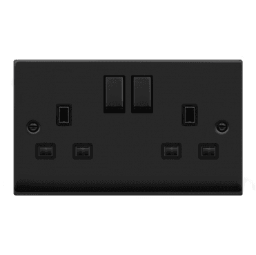 VPMB536BK Decorative Double Ingot Switched Socket with Black Insert in Matt Black