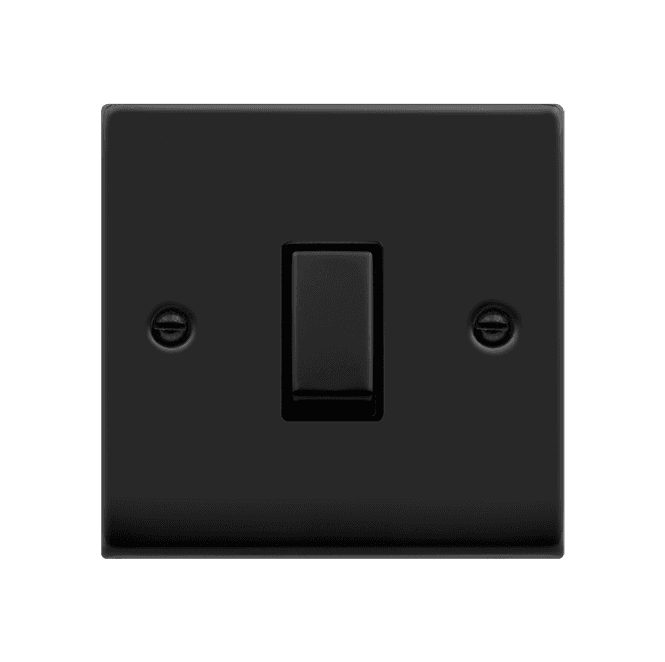 Click Switches and Sockets VPMB722BK Decorative 20A 1G Ingot DP Switch with Black Inserts in Matt Black