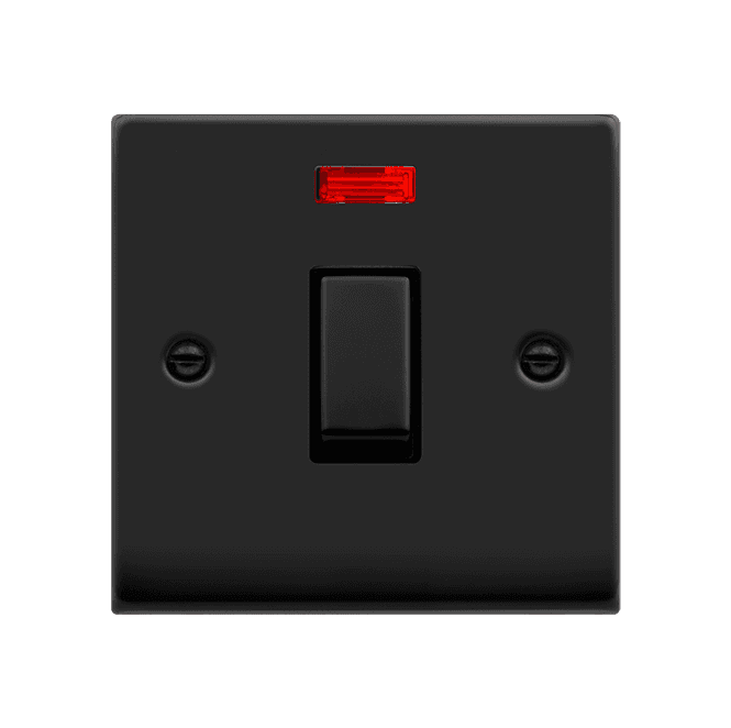 Click Switches and Sockets VPMB723BK Decorative 20A 1G Ingot DP Switch with Neon with Black Insert in Matt Black