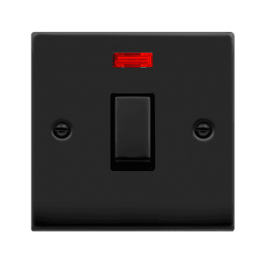 VPMB723BK Decorative 20A 1G Ingot DP Switch with Neon with Black Insert in Matt Black