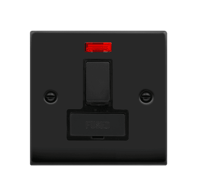 Click Switches and Sockets VPMB752BK Decorative 13a Ingot Switched Fused Spur with Neon with Black Insert in Matt Black