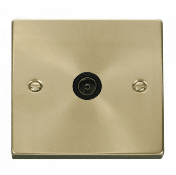 Click Switches and Sockets VPSB065BK Decorative Single Coaxial Outlet with Black Insert in Satin Brass