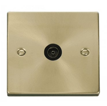 VPSB065BK Decorative Single Coaxial Outlet with Black Insert in Satin Brass