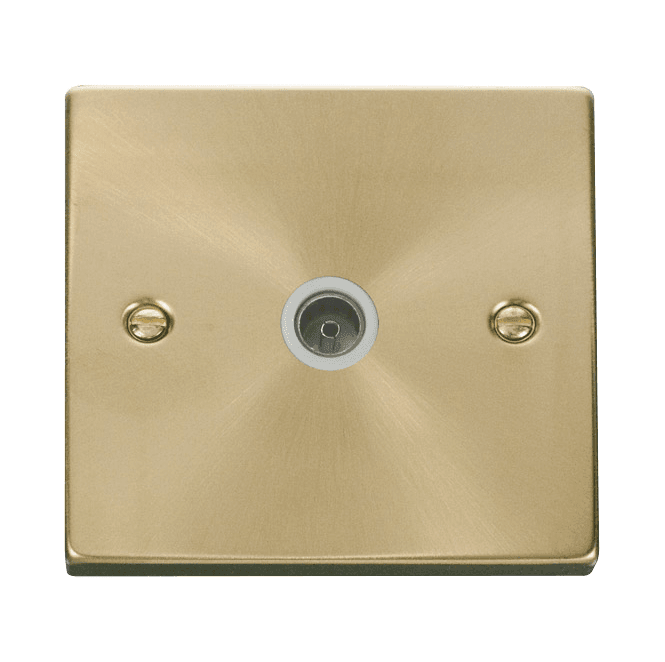 Click Switches and Sockets VPSB065WH Decorative Single Coaxial Outlet with White Insert in Satin Brass