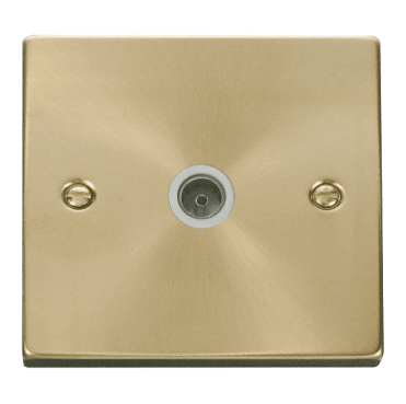 VPSB065WH Decorative Single Coaxial Outlet with White Insert in Satin Brass