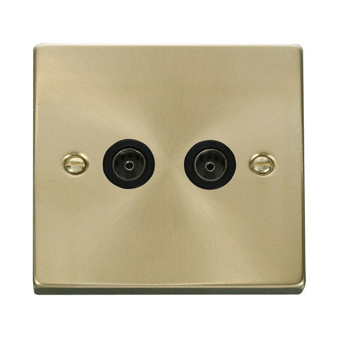Click Switches and Sockets VPSB066BK Decorative Twin Coaxial Outlet with Black Insert in Satin Brass