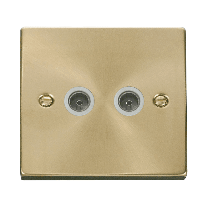 Click Switches and Sockets VPSB066WH Decorative Twin Coaxial Outlet with White Insert in Satin Brass
