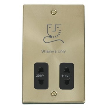 VPSB100BK Decorative Dual Voltage Shaver Socket with Black Insert in Satin Brass