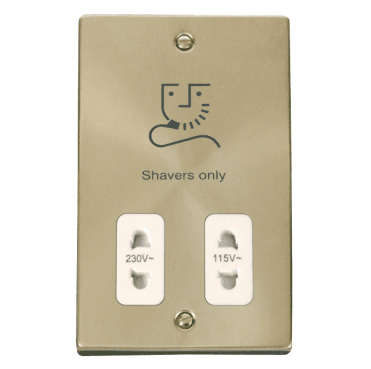 VPSB100WH Decorative Dual Voltage Shaver Socket with Black Insert in Satin Brass