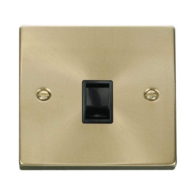 Click Switches and Sockets VPSB115BK Decorative Single RJ11 Outlet with Black Insert in Satin Brass