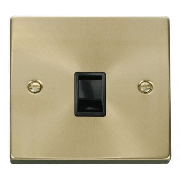 VPSB115BK Decorative Single RJ11 Outlet with Black Insert in Satin Brass