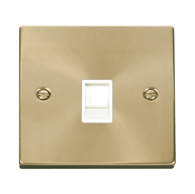 Click Switches and Sockets VPSB115WH Decorative Single RJ11 Outlet with White Insert in Satin Brass