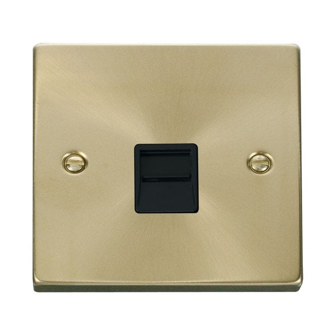 Click Switches and Sockets VPSB120BK Decorative Single Telephone Master Outlet with Black Insert in Satin Brass