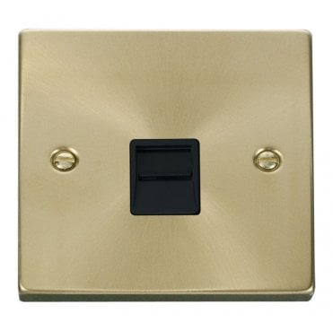 VPSB120BK Decorative Single Telephone Master Outlet with Black Insert in Satin Brass
