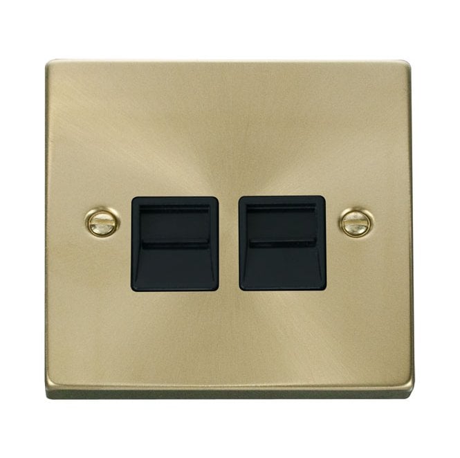 Click Switches and Sockets VPSB121BK Decorative Twin Telephone Master Outlet with Black Insert in Satin Brass