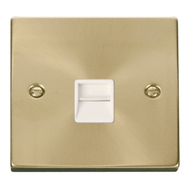 VPSB125WH Decorative Single Telephone Secondary Outlet with White Insert in Satin Brass