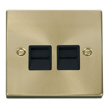 VPSB126BK Decorative Twin Telephone Secondary Outlet with Black Insert in Satin Brass