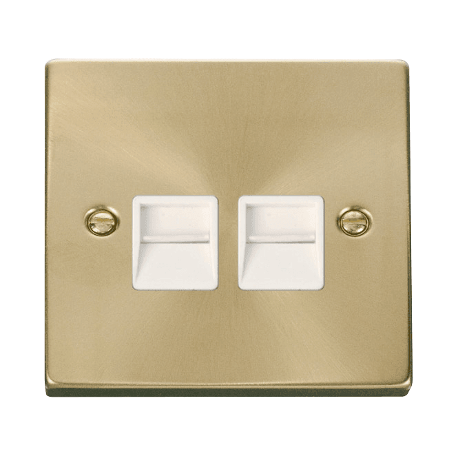 Click Switches and Sockets VPSB126WH Decorative Twin Telephone Secondary Outlet with White Insert in Satin Brass
