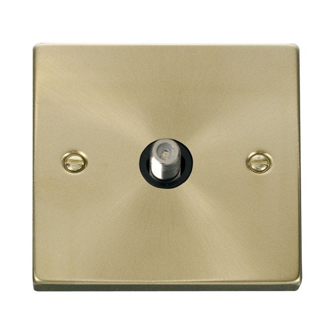 Click Switches and Sockets VPSB156BK Decorative Non Isolated Single Satellite Outlet with Black Insert in Satin Brass