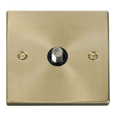 VPSB156BK Decorative Non Isolated Single Satellite Outlet with Black Insert in Satin Brass