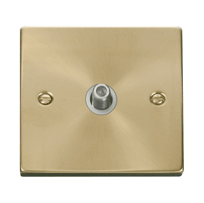 Click Switches and Sockets VPSB156WH Decorative Non Isolated Single Satellite Outlet with White Insert in Satin Brass