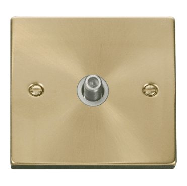 VPSB156WH Decorative Non Isolated Single Satellite Outlet with White Insert in Satin Brass