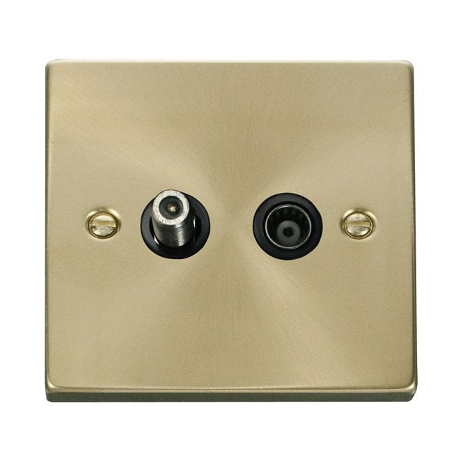 Click Switches and Sockets VPSB157BK Decorative Isolated Satellite and Isolated Coaxial Outlet with Black Insert in Satin Brass