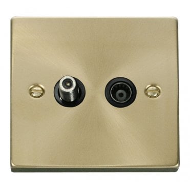 VPSB157BK Decorative Isolated Satellite and Isolated Coaxial Outlet with Black Insert in Satin Brass