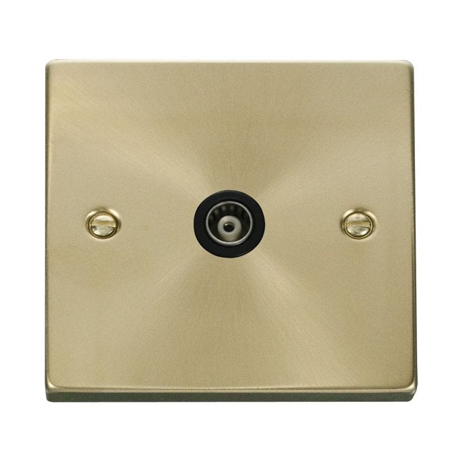 Click Switches and Sockets VPSB158BK Decorative Single Isolated Coaxial Outlet with Black Insert in Satin Brass