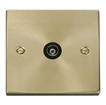 VPSB158BK Decorative Single Isolated Coaxial Outlet with Black Insert in Satin Brass