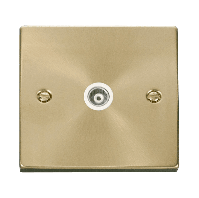Click Switches and Sockets VPSB158WH Decorative Single Isolated Coaxial Outlet with White Insert in Satin Brass