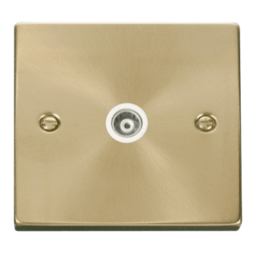 VPSB158WH Decorative Single Isolated Coaxial Outlet with White Insert in Satin Brass