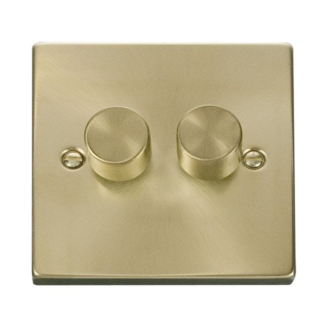 Click Switches and Sockets VPSB162 Decorative 2G 100w LED Dimmer Switch in Satin Brass