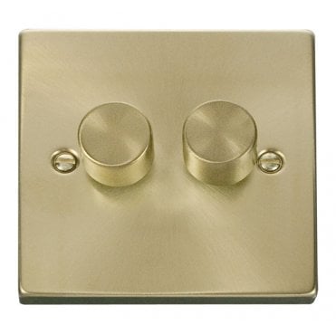 VPSB162 Decorative 2G 100w LED Dimmer Switch in Satin Brass