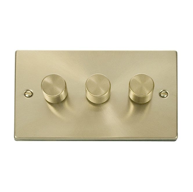 Click Switches and Sockets VPSB163 Decorative 3G 100w LED Dimmer Switch in Satin Brass