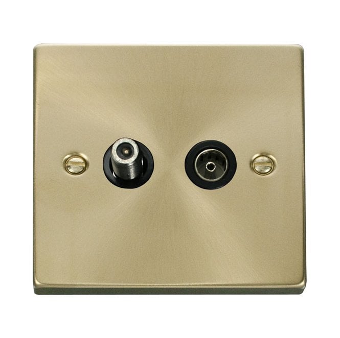 Click Switches and Sockets VPSB170BK Decorative Non Isolated Satellite and Non Isolated Coaxial Outlet with Black Insert in Satin Brass