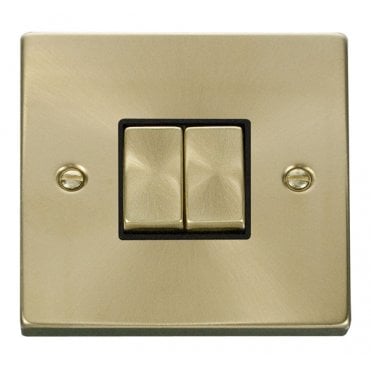 VPSB412BK Decorative 2G 2W Ingot Switch with Black Insert in Satin Brass