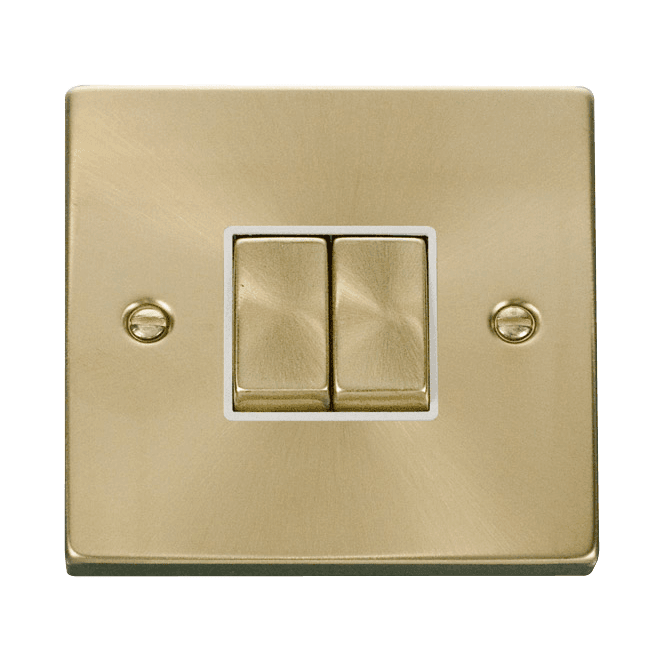 Click Switches and Sockets VPSB412WH Decorative 2G 2W Ingot Switch with White Insert in Satin Brass