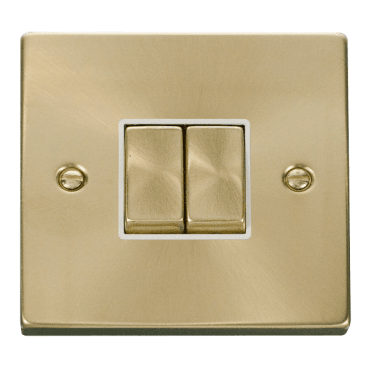 VPSB412WH Decorative 2G 2W Ingot Switch with White Insert in Satin Brass