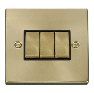 VPSB413BK Decorative 3G 2W Ingot Switch with Black Insert in Satin Brass