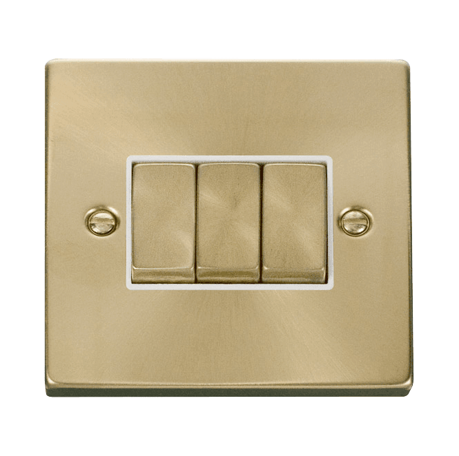 Click Switches and Sockets VPSB413WH Decorative 3G 2W Ingot Switch with White Insert in Satin Brass