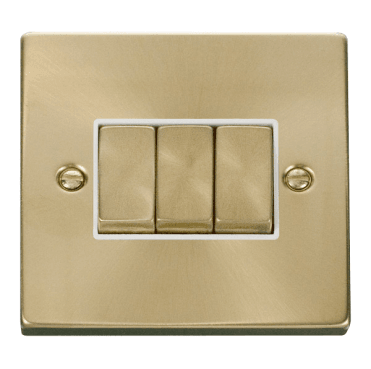VPSB413WH Decorative 3G 2W Ingot Switch with White Insert in Satin Brass