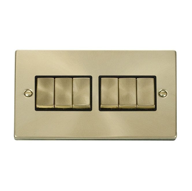 Click Switches and Sockets VPSB416BK Decorative 6G 2W Ingot Switch with Black Insert in Satin Brass