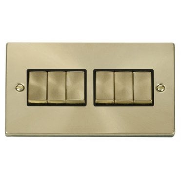VPSB416BK Decorative 6G 2W Ingot Switch with Black Insert in Satin Brass