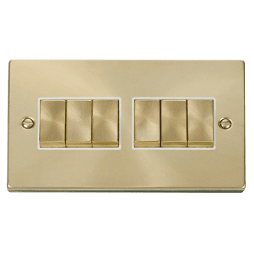 VPSB416WH Decorative 6G 2W Ingot Switch with White Insert in Satin Brass