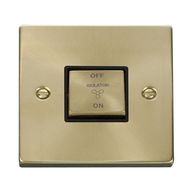 Click Switches and Sockets VPSB520BK Decorative 3 Pole Ingot Fan Isolator Switch with Black Insert in Satin Brass