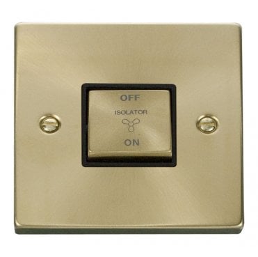 VPSB520BK Decorative 3 Pole Ingot Fan Isolator Switch with Black Insert in Satin Brass